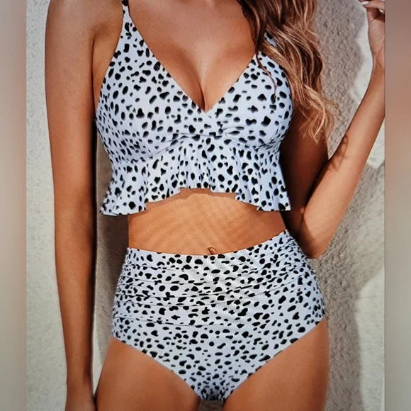 NWT FLIRTY CROSS BACK RUFFLE HIGH WAISTED HIDES FLAWS SWIM BATHING SUIT XL - Picture 4 of 8